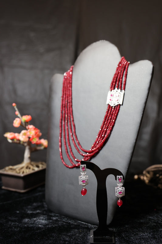 Maroon Beads Side Pendant AD Necklace