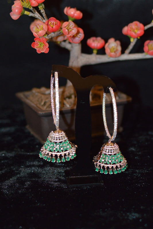 Round loop Green Stone AD Jhumkas