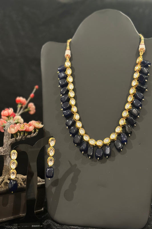 Dark Blue Beads Kundan Necklace