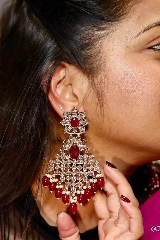 Maroon Beads Kundan Earrings