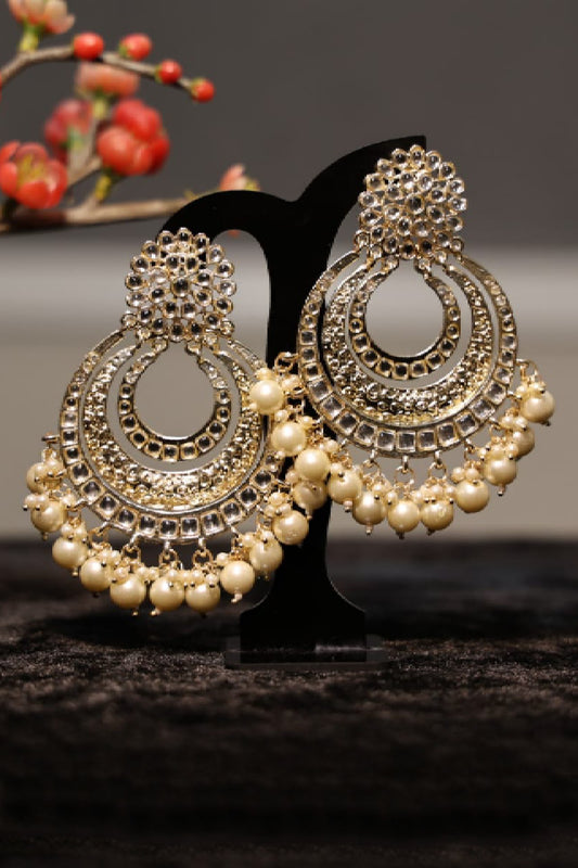 Round Pearl Drop Kundan Earrings